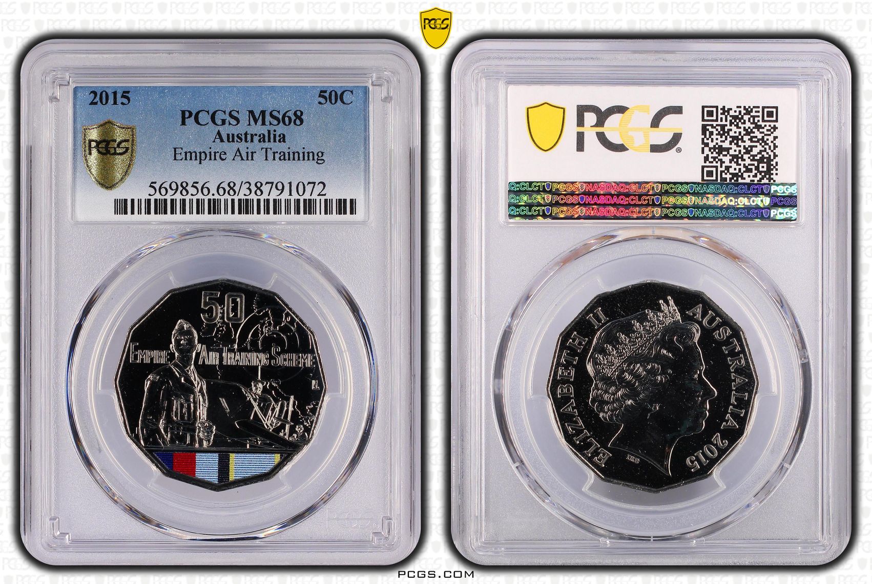2015 Australia Fifty Cent, 50c Empire Air Training Scheme PCGS - MS68 -072