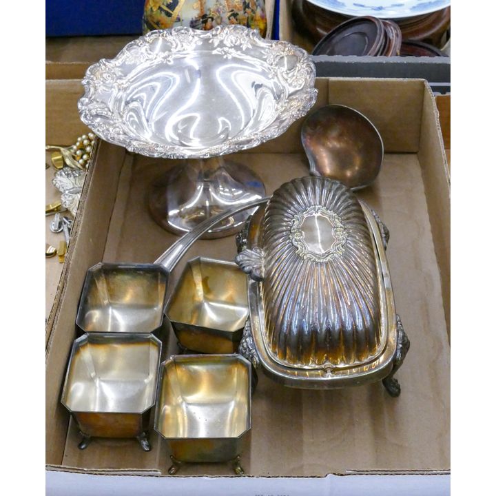 Box Vintage Silverplate Butter Dish etc.