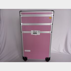 PINK PROFESSIONAL MAKEUP COSMETICS TROLLEY CASE (4 IN 1) - PINK BEAUTY 4 IN 1 ALUMINUM ROLLING COSMETICS PROFESSIONAL MAKEUP TROLLEY CASE