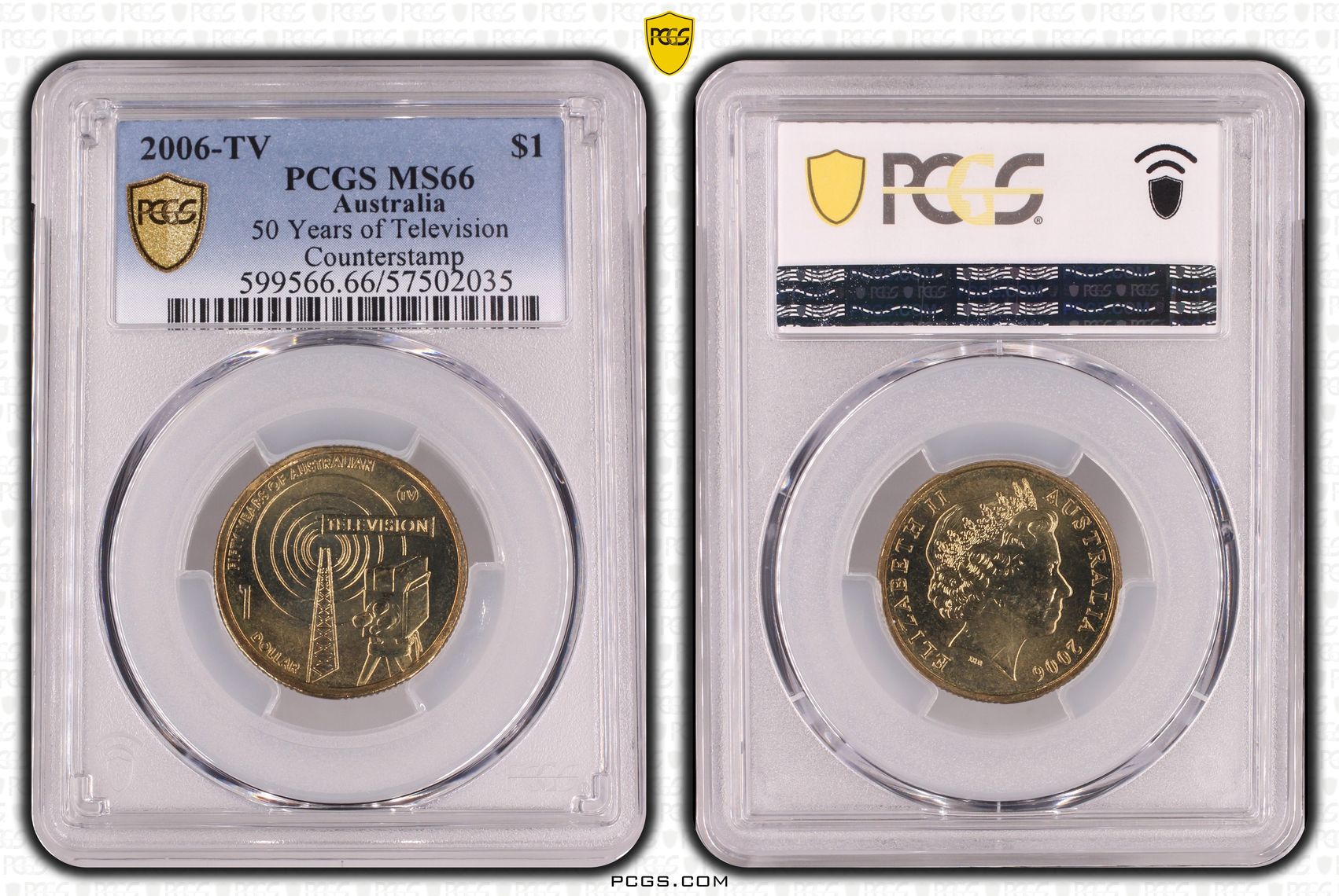 50 Years of Television Counterstamp, One Dollar, 2006-TV, PCGS MS66