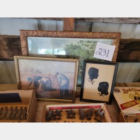Black Americana Harvest print, antique other framed art pieces
