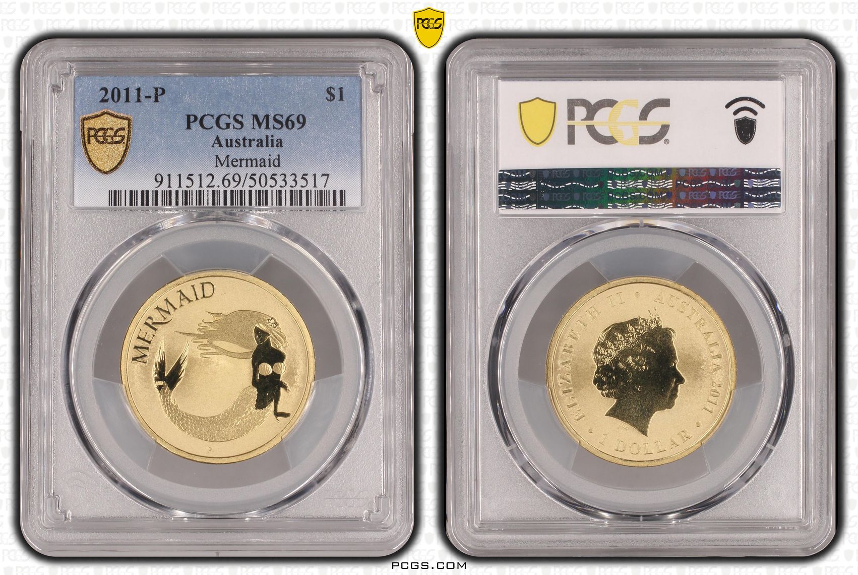 Mermaid POP 2/0, One Dollar, 2011-P, PCGS MS69