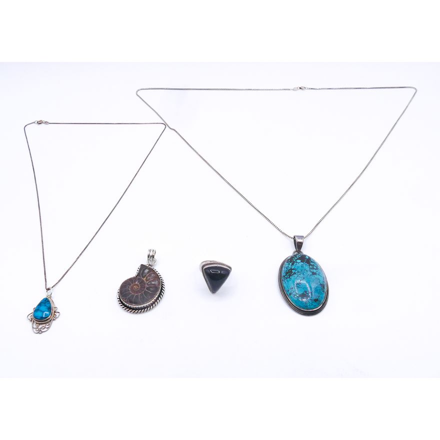Box Sterling Turquoise Pendant Necklaces etc.