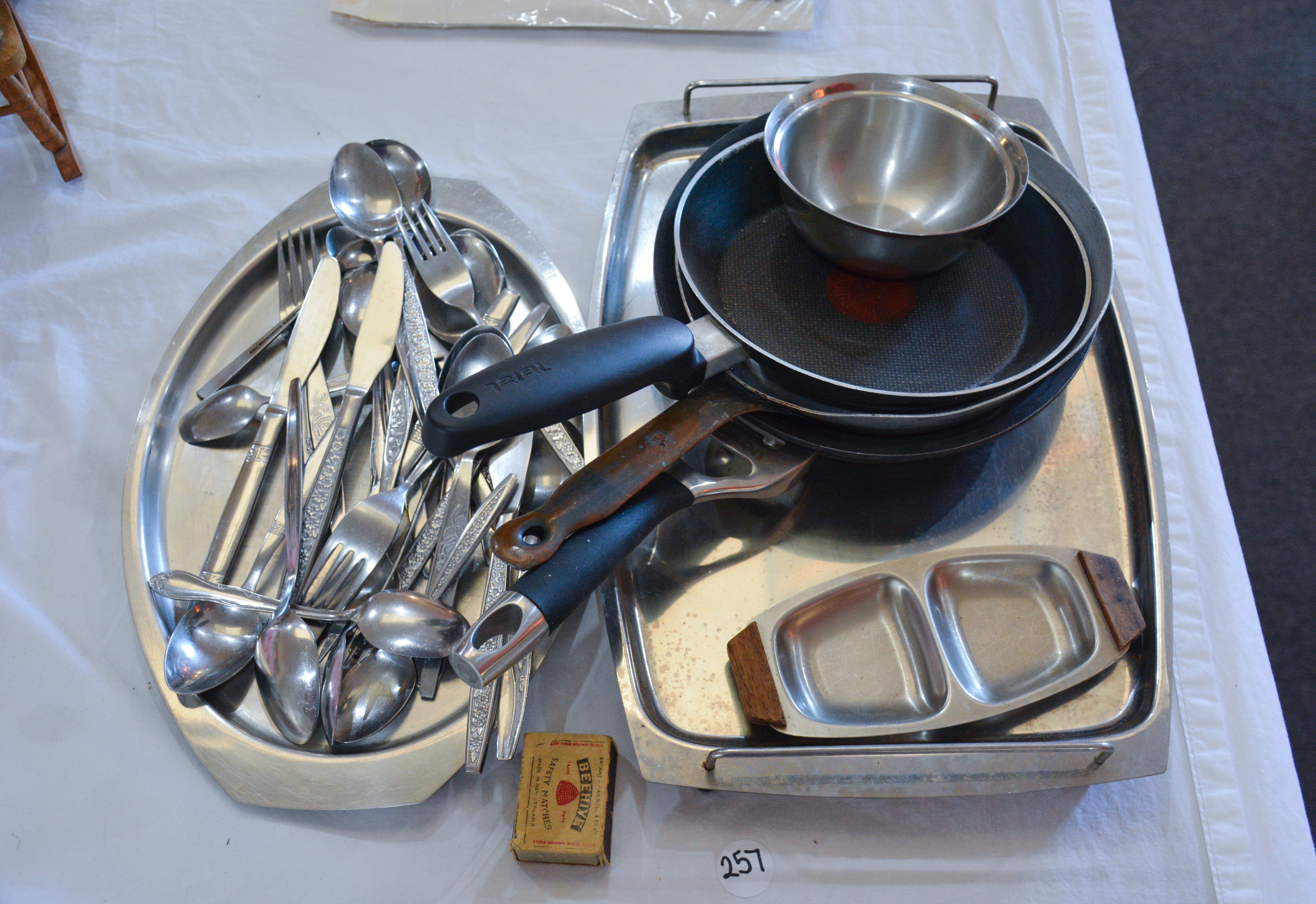Cutlery, Frying Pans, Trays etc — sold at auction in New Zealand for $10