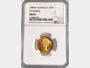 1885 VICTORIA YOUNG HEAD MELBOURNE MINT GEORGE & DRAGON GOLD SOVEREIGN MS63