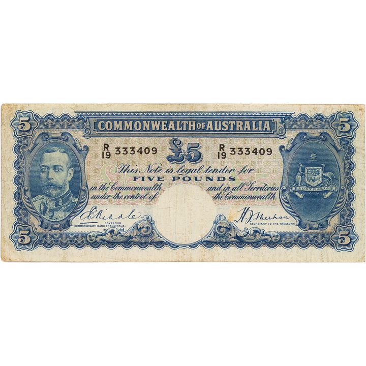 Riddle/Sheehan, Five Pounds, 1933,  Fine