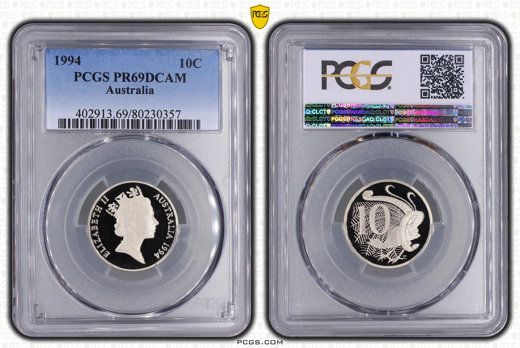 Elizabeth II, Ten Cent, 1994, PCGS PR69DCAM