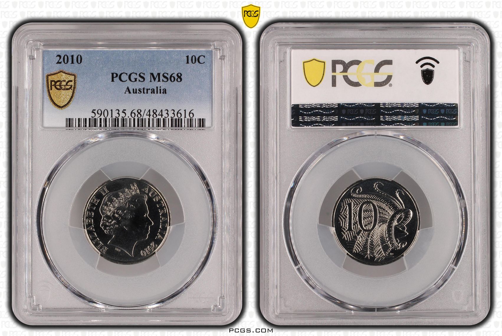 Elizabeth II, Ten Cent, 2010, PCGS MS68