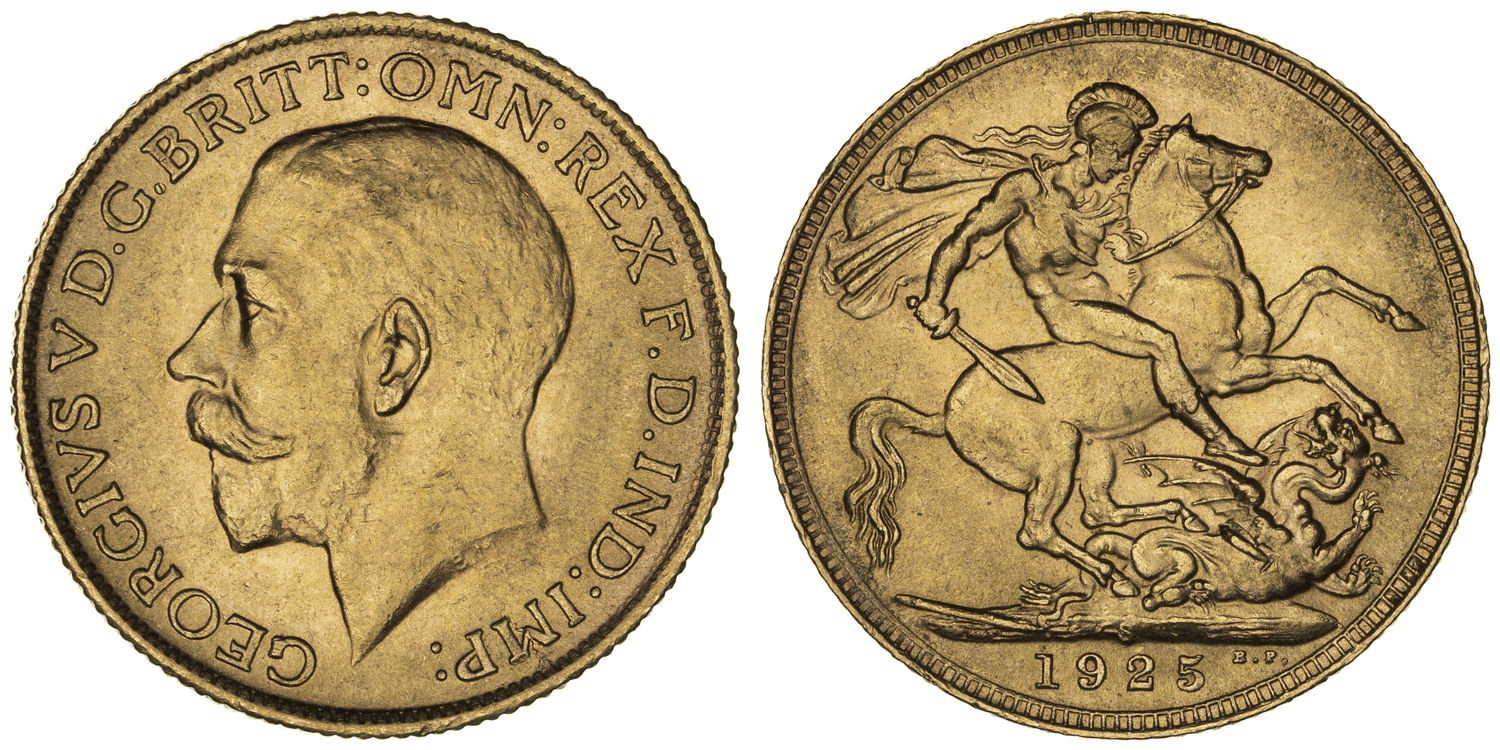 George V, St George Reverse, Sovereign, 1925-S, aUNC