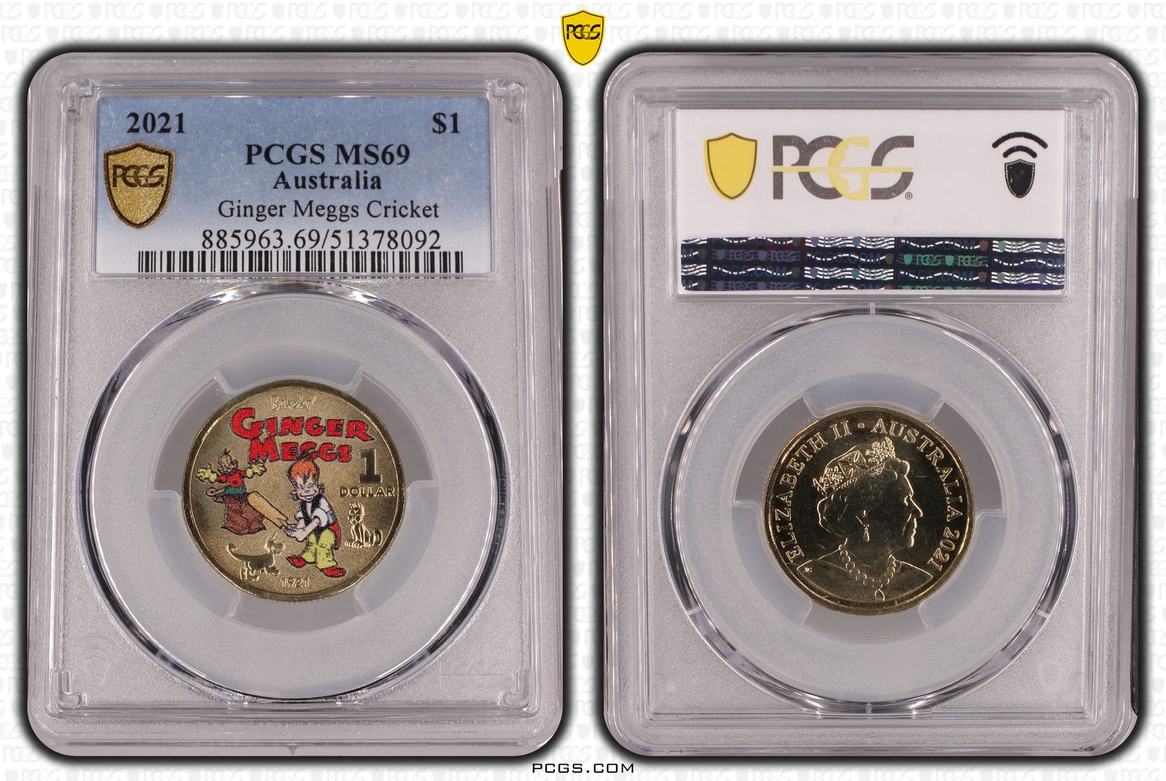 Ginger Meggs Cricket, POP 14/0, One Dollar, 2021, PCGS MS69