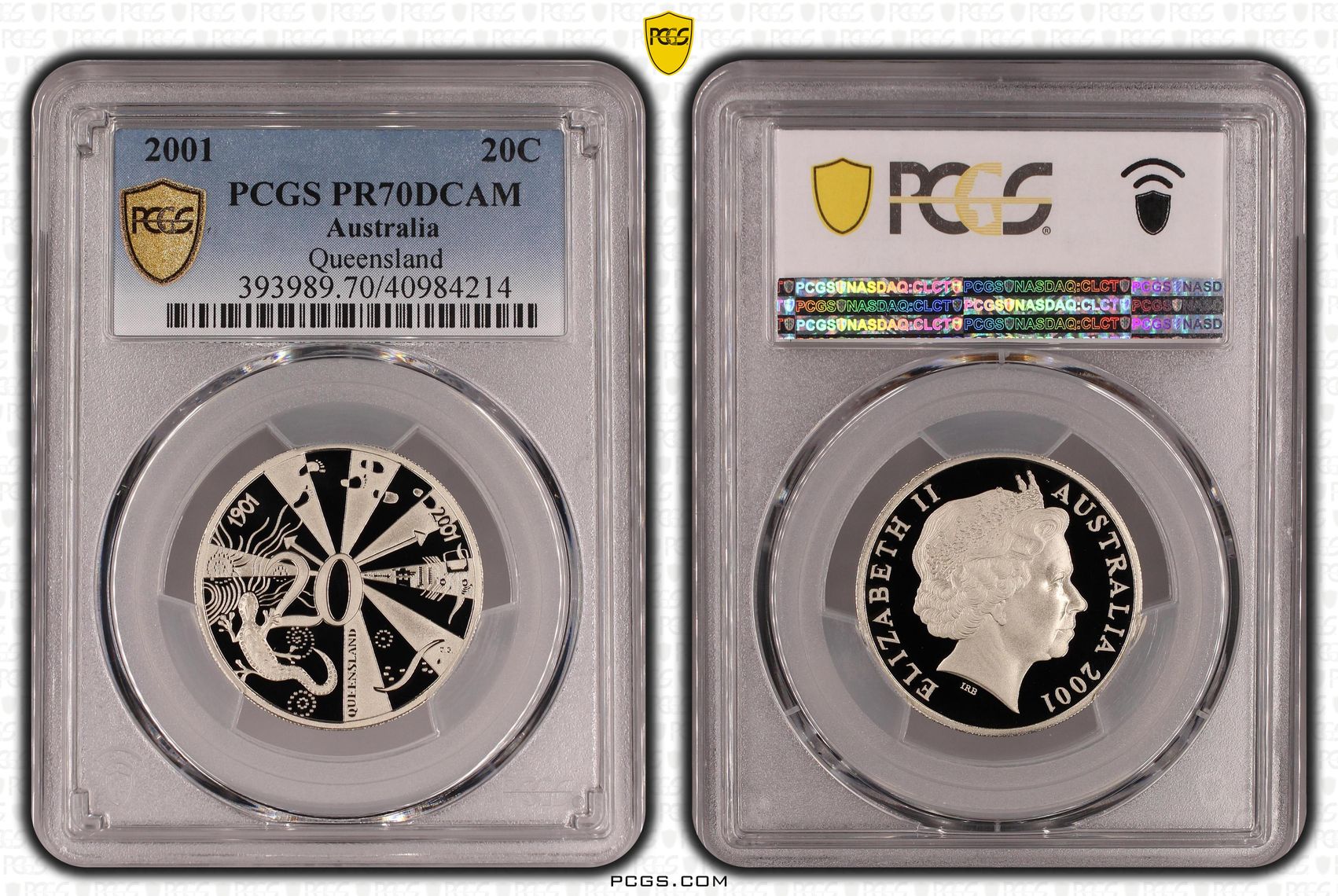 2001 Australian Twenty Cent, 20c Proof Queensland PCGS - PR70DCAM POP 58/0 -214