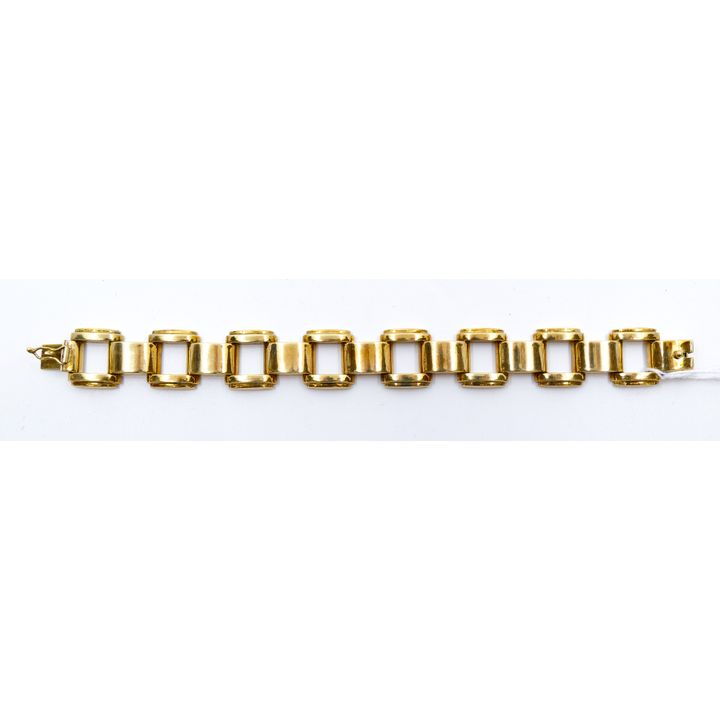 Austrian Art Deco 18k Gold Hollow Link 18mm Bracelet 7''