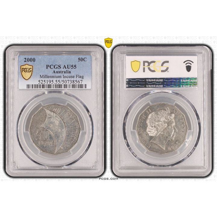 Millennium Incuse Flag, Fifty Cent, 2000, PCGS AU55
