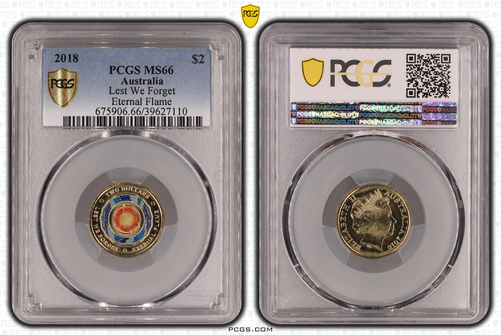Elizabeth II, Lest We Forget - Eternal Flame, Two Dollar, 2018, PCGS MS66