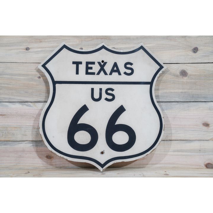 Texas US Route 66 Single Sided Tin Shield Shaped Metal Road Sign TAC 8