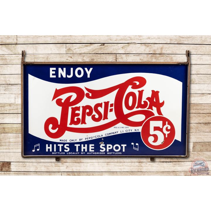 Enjoy Pepsi Cola Double Dot 5c Porcelain Sign & Original Frame