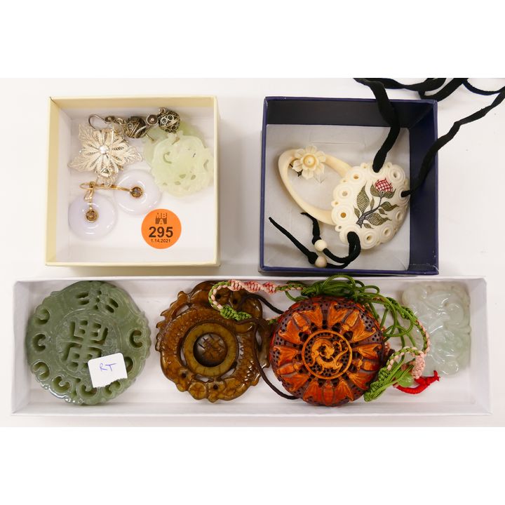 3 Boxes Chinese Jade Jewelry and Pendants