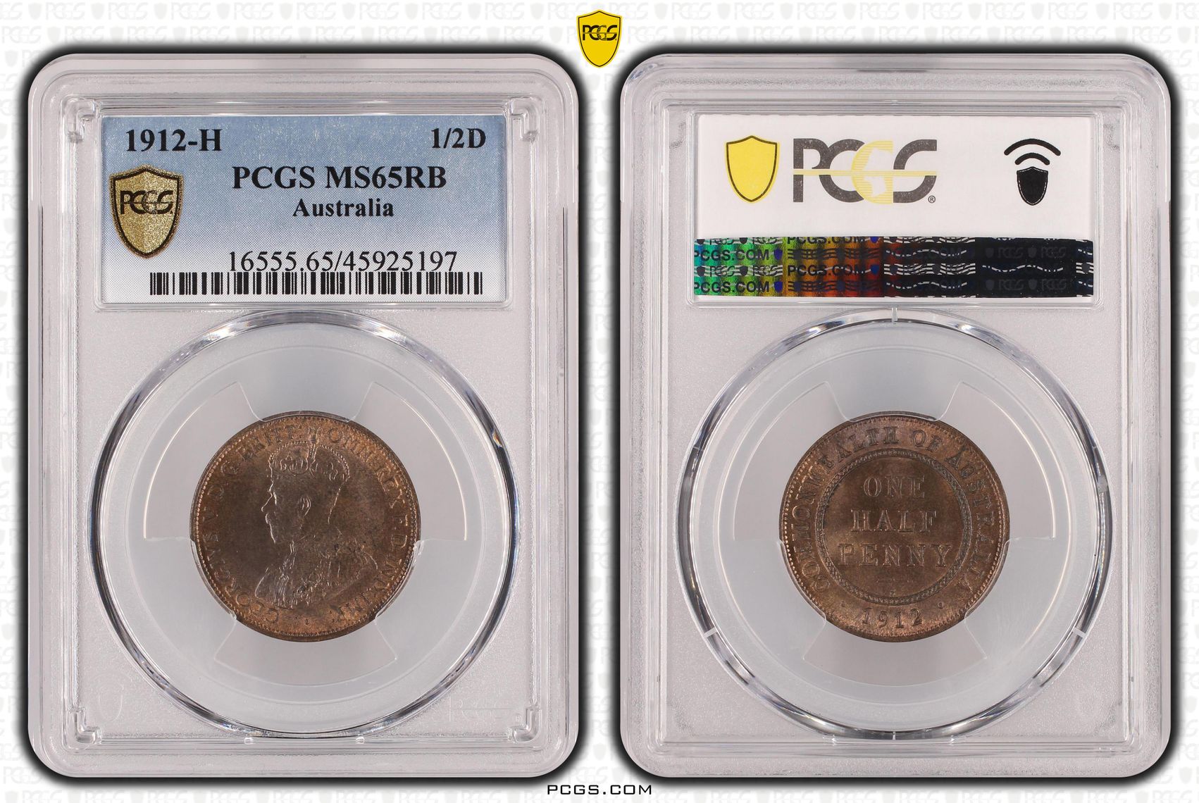 1912-H Australia Half Penny PCGS - MS65RB -197