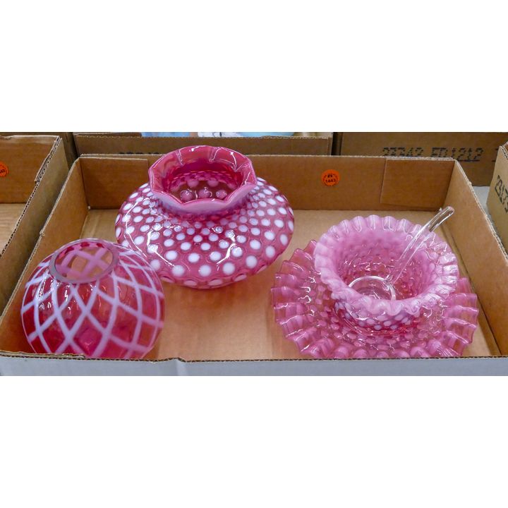 Box 3pc Fenton Diamond Optic Squat Vase etc.