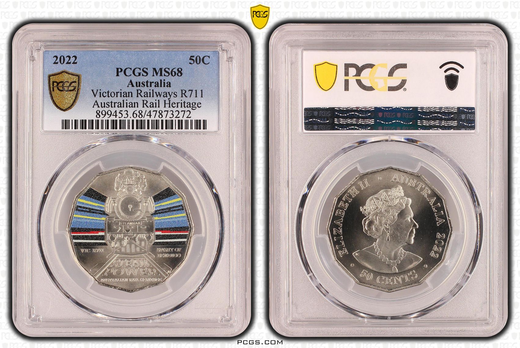 Victorian Railways R711 - Australian Rail Heritage, Fifty Cent, 2022, PCGS MS 68