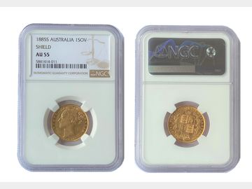 1885 Queen Victoria Young Head Sydney Mint Shield Gold Sovereign. NGC AU55