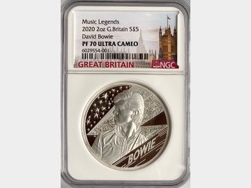 2020 MUSIC LEGENDS DAVID BOWIE 2oz SILVER PROOF 5 POUND PF70 ULTRA CAMEO TOP POP!