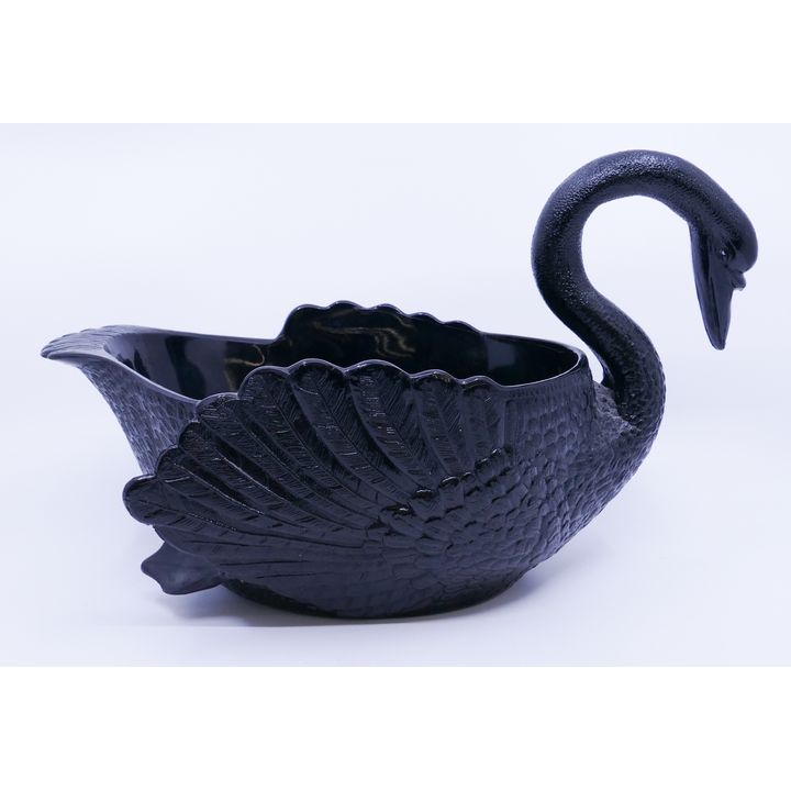 Cambridge Black Glass Swan Centerpiece Bowl- 15''