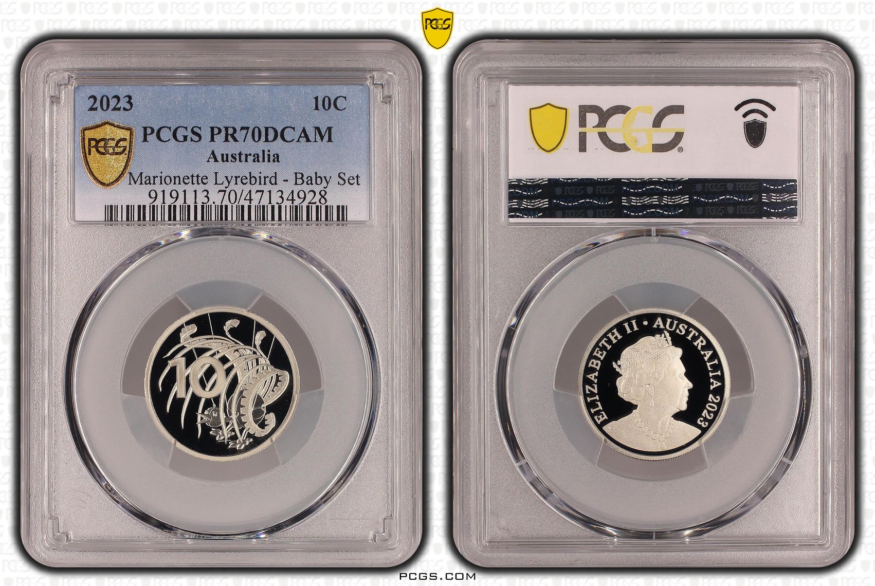 Marionette Lyrebird - Baby Set, Ten Cent, 2023, PCGS PR70DCAM