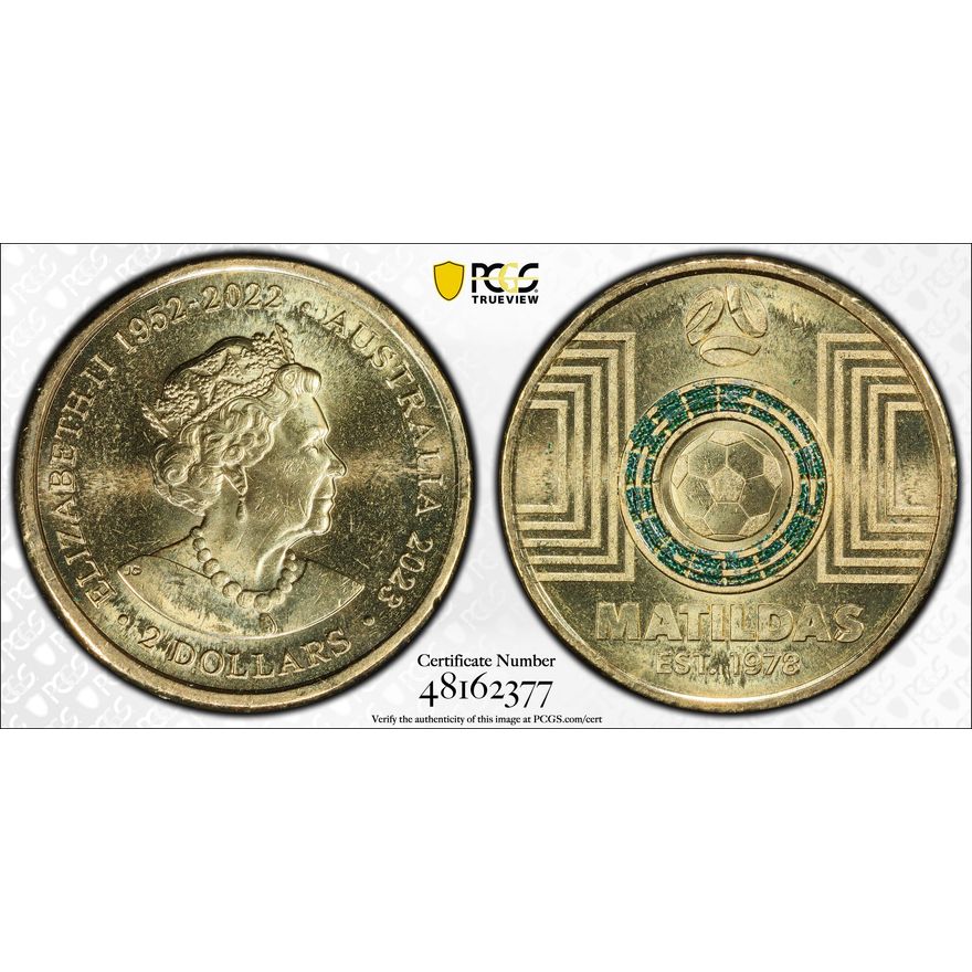 Matildas - Dark Green Colorized, Two Dollar, 2023, PCGS MS66