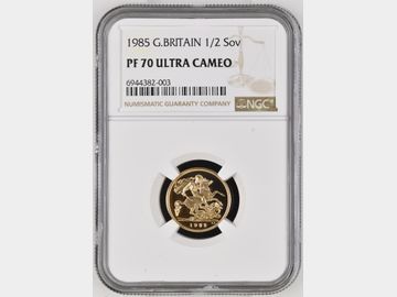 1985 ELIZABETH II PROOF GOLD HALF SOVEREIGN PF70 UCAM TOP POP!