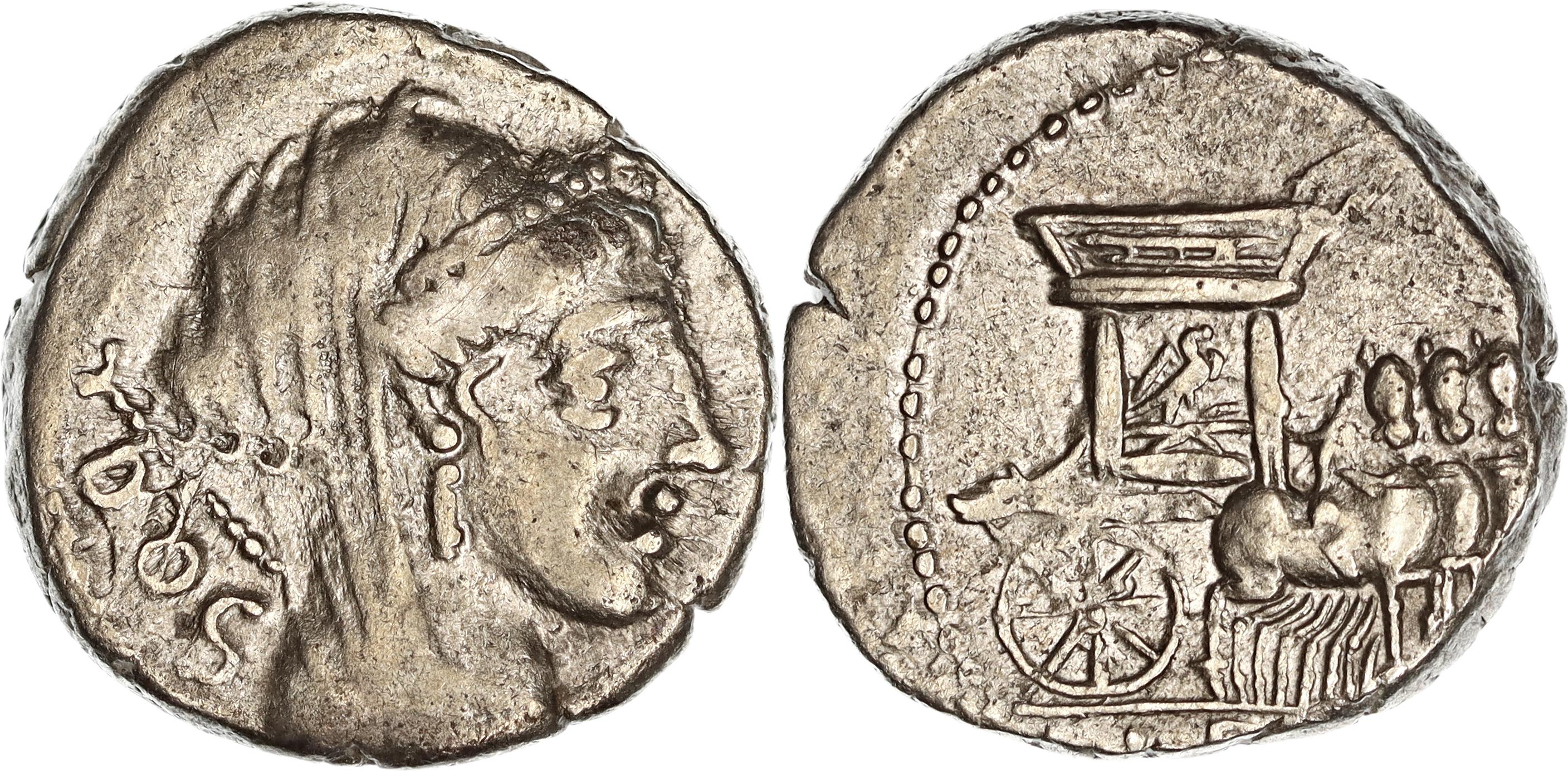 Roman Republic, L. Rubrius Dossenus, Silver Denarius, 87 BC, nVF
