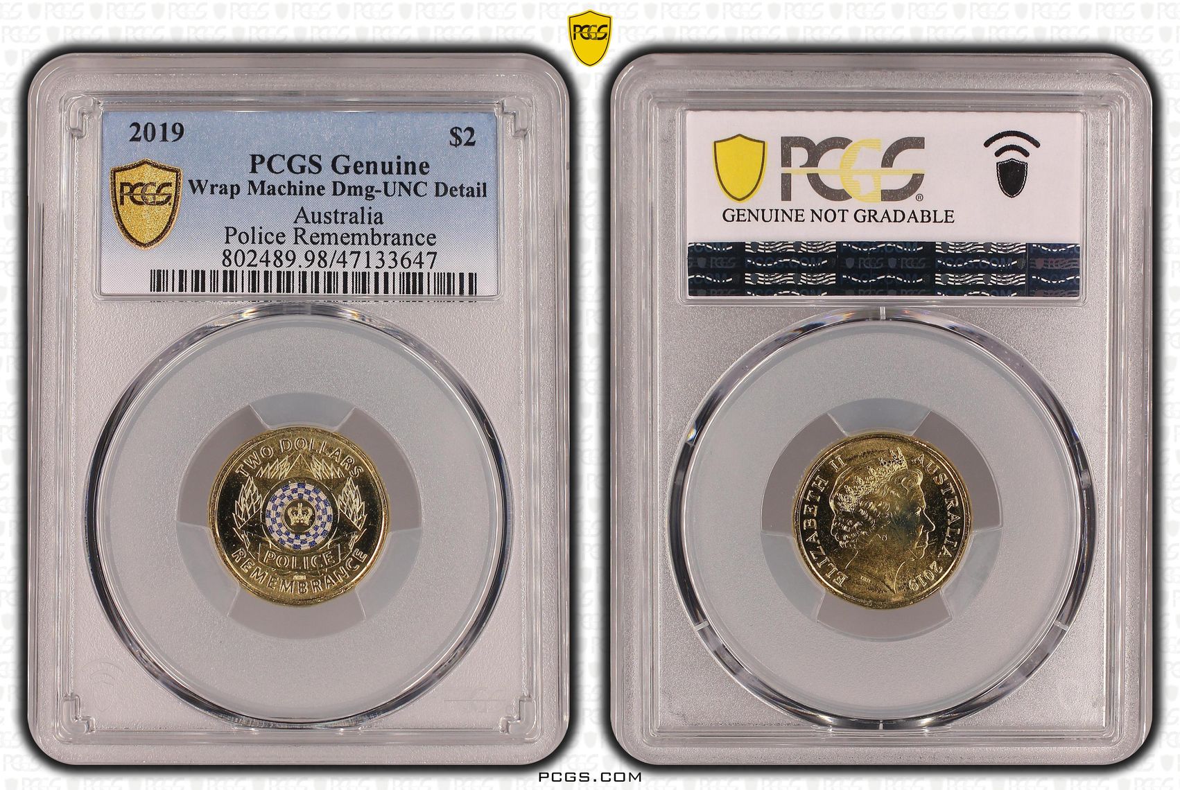 Police Remembrance Colorized , Two Dollar, 2019, PCGS Genuine - UNC Details (98 - Damage)