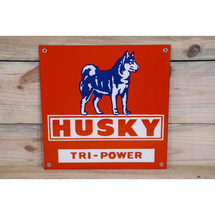Husky Tri-Power w/ Logo Single Sided Porcelain Pump Sign TAC 9.75
