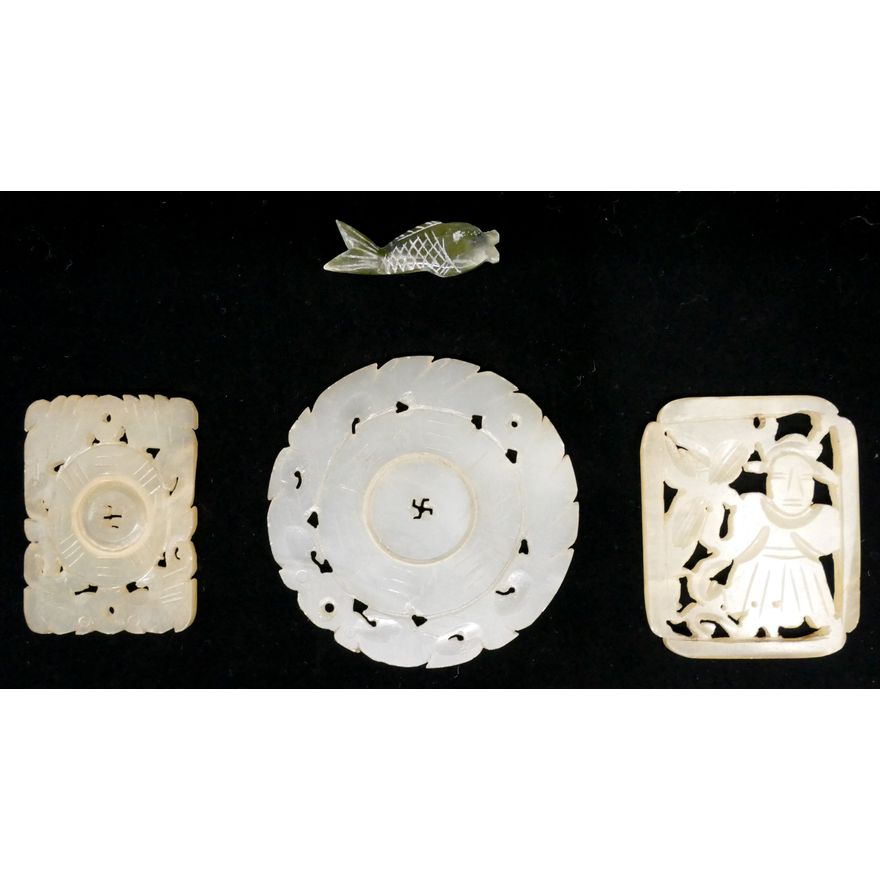 Box 4pc Old Chinese Bowenite Pendants 2'' to 2.5''