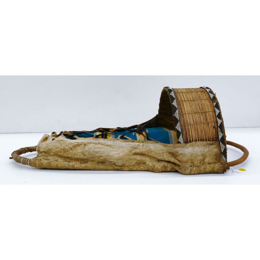 Old Southwest Indian Beaded Hide Cradleboard Papoose