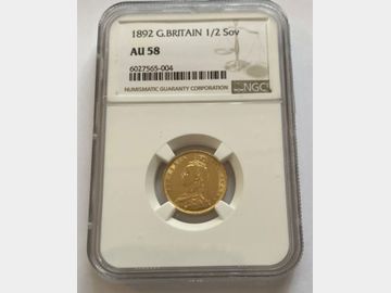 1892 VICTORIA JUBILEE HALF SOVEREIGN AU58