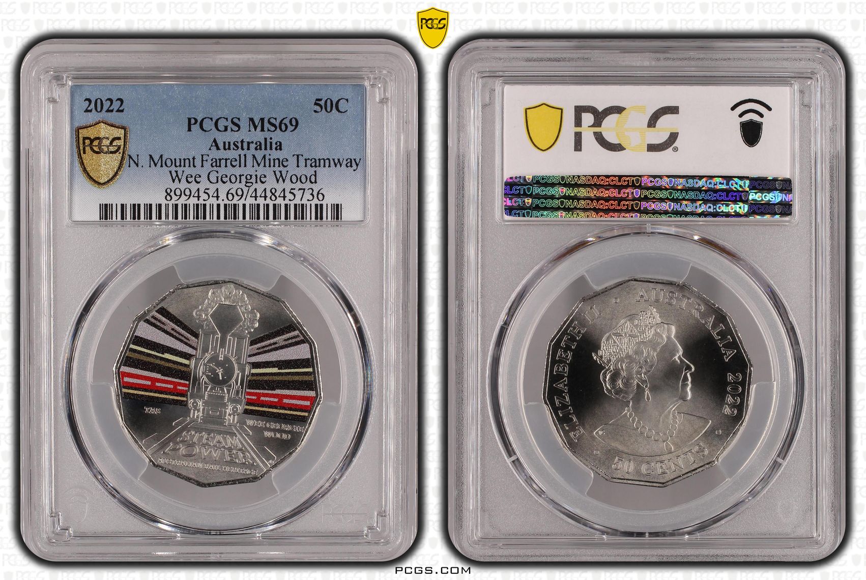 2022 Australia Fifty Cent, 50c Tasmania Wee Georgie Wood - Australian Rail Heritage PCGS - MS69 -736