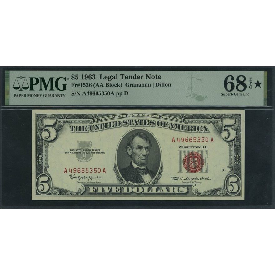 Legal Tender Note, The United States of America, 5 Dollars, 1963 ...