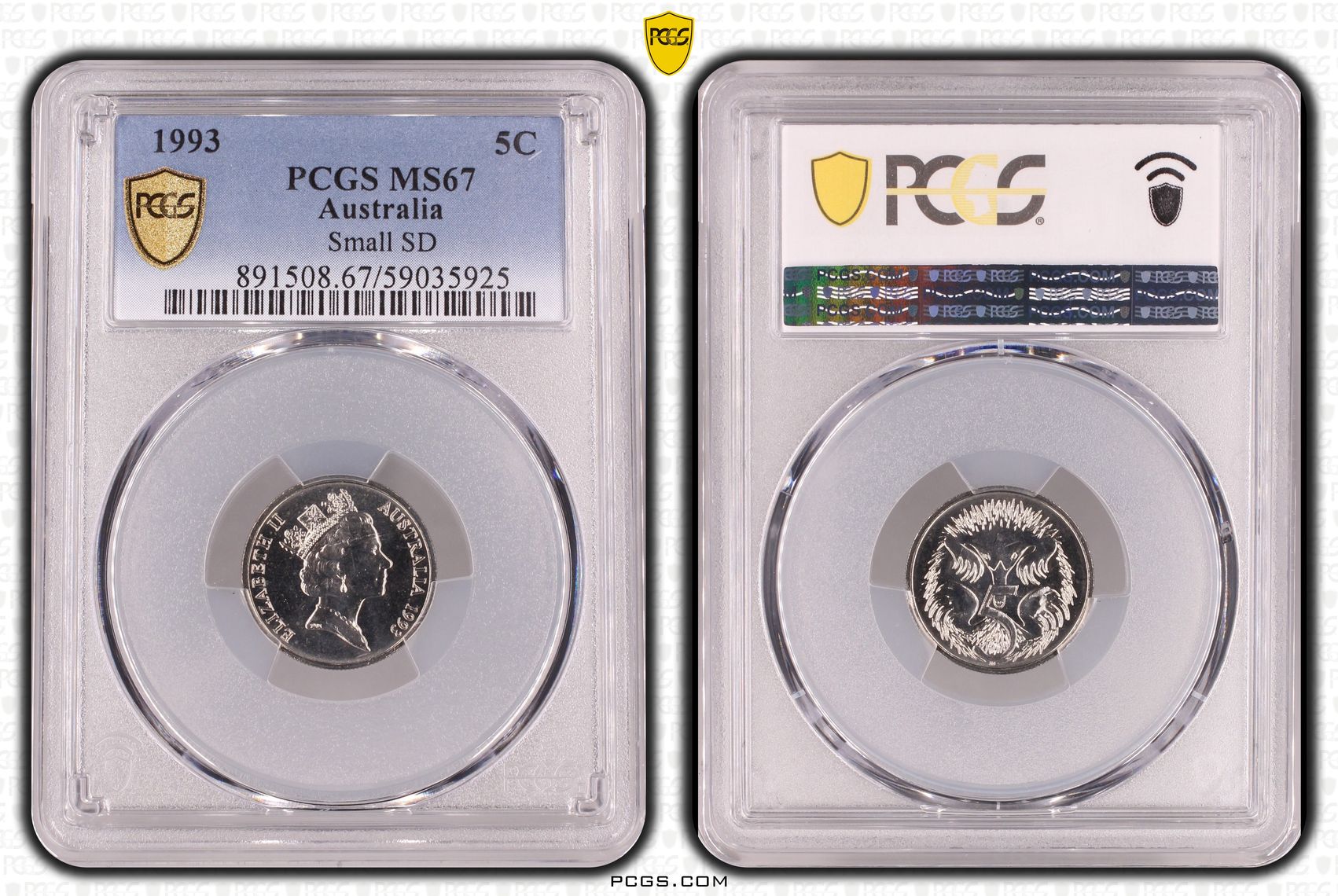 Small SD, Five Cent, 1993, PCGS MS67