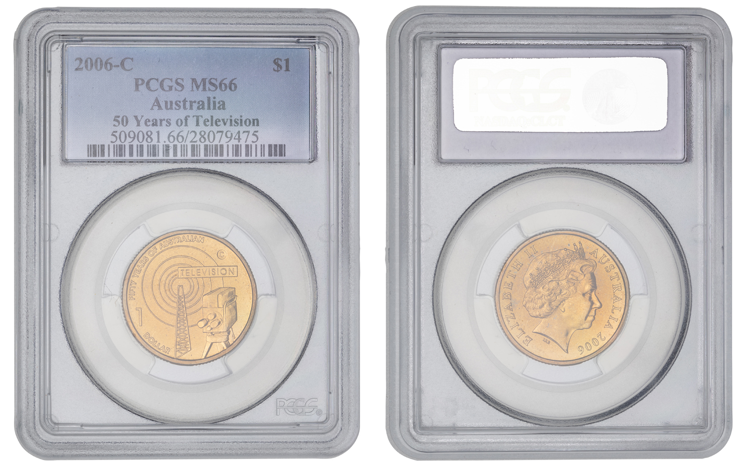 Elizabeth II, 50 Years of Television, One Dollar, 2006-C, PCGS MS66