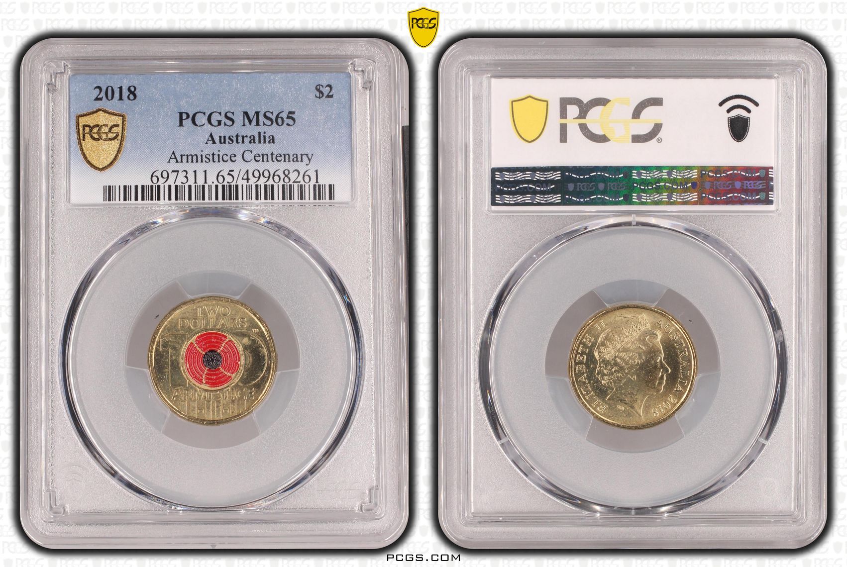 Armistice Centenary , Two Dollar, 2018, PCGS MS65