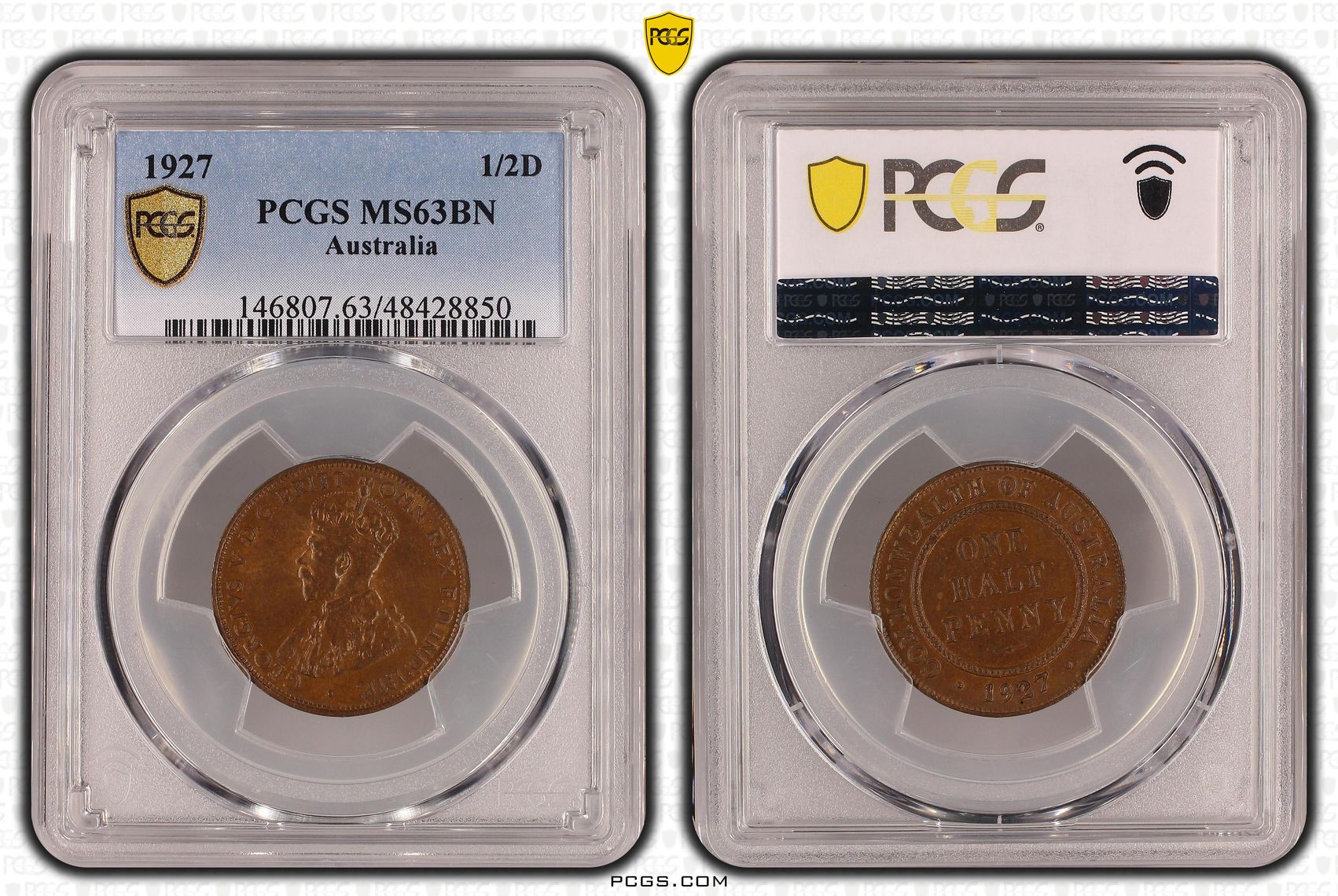 Halfpenny, 1927, PCGS MS 63BN