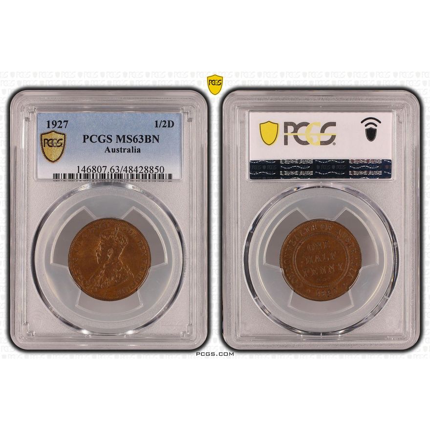 Halfpenny, 1927, PCGS MS 63BN