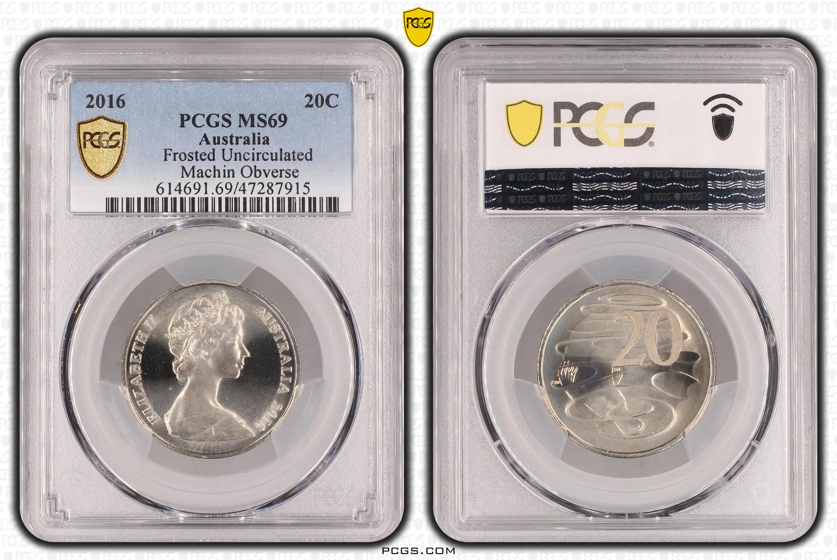 99 · Elizabeth II, Frosted Uncirculated - Machin Obverse, Twenty Cent, 2016, PCGS MS69