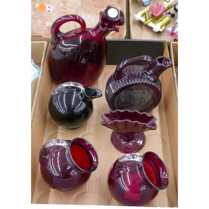 Box Vintage Ruby Red Decanter etc.