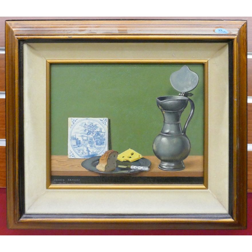 Dennis Ramsay (1925-2009 American) Small Cheese Plate Still Life Oil