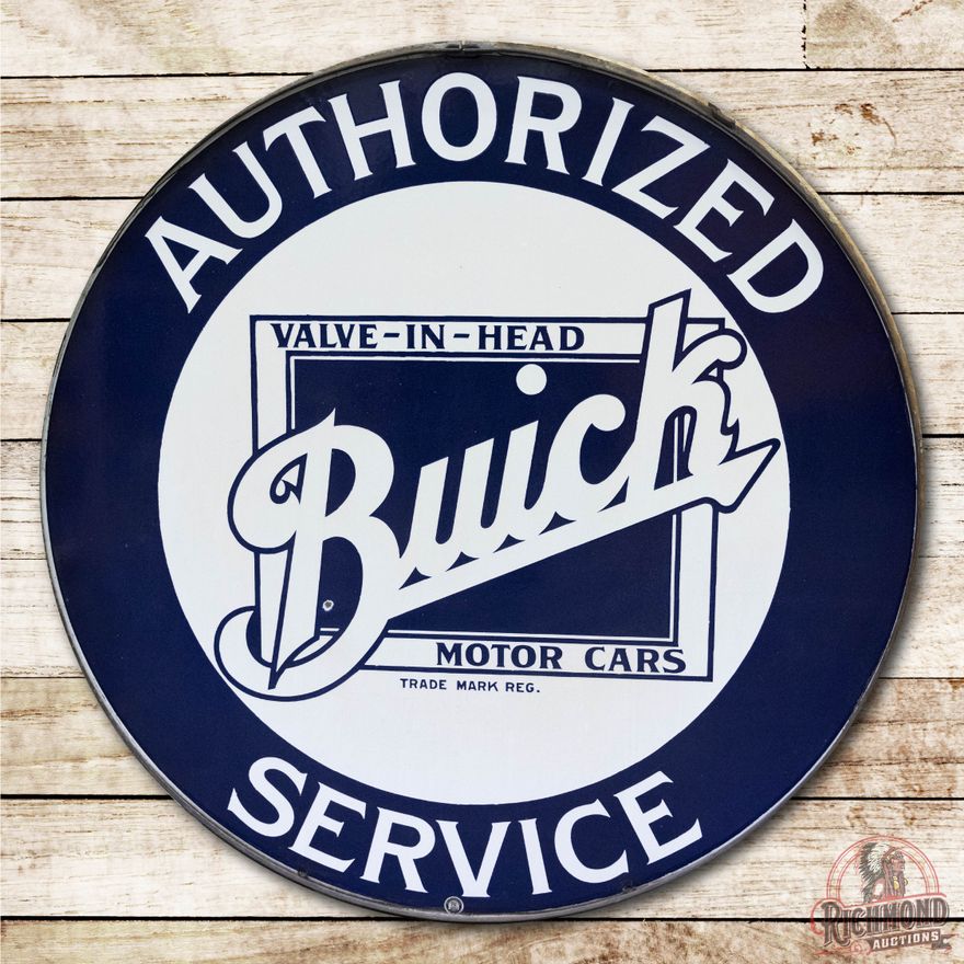 42" Buick Valve in Head Authorized Service Double Sided Porcelain Sign & Ring TAC 9C & 8.9