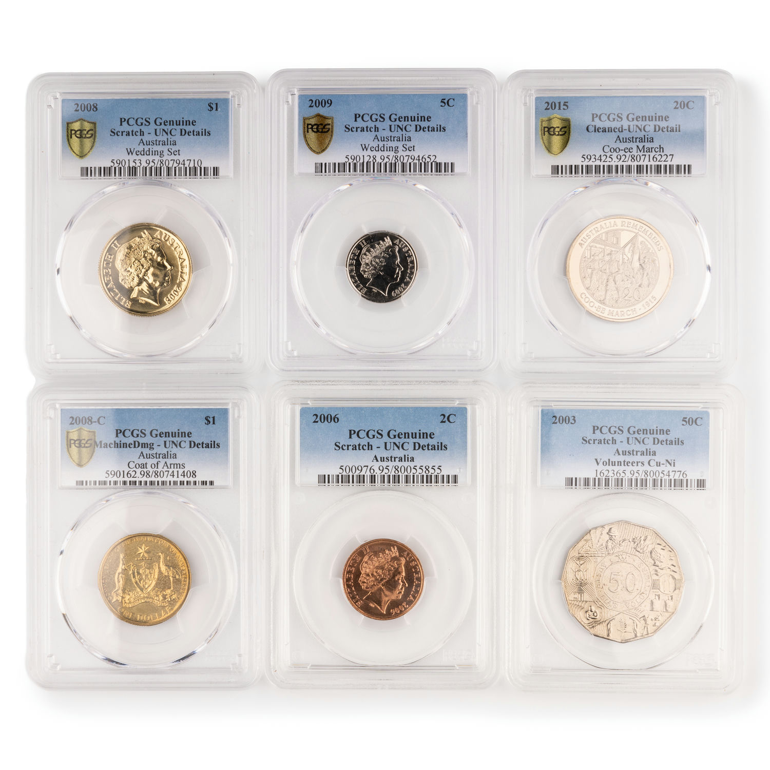 Elizabeth II, Two Cents - One Dollar, 2003 - 2015, PCGS No Grade