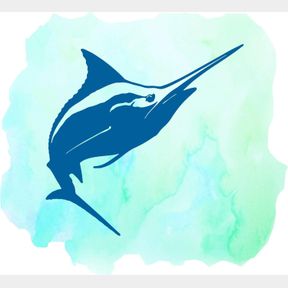 Cute Blue Marlin Fish Watercolor Silhouette Decal Home Wall Decoration Playful Animal Shark - Size: 20 in x 18 in