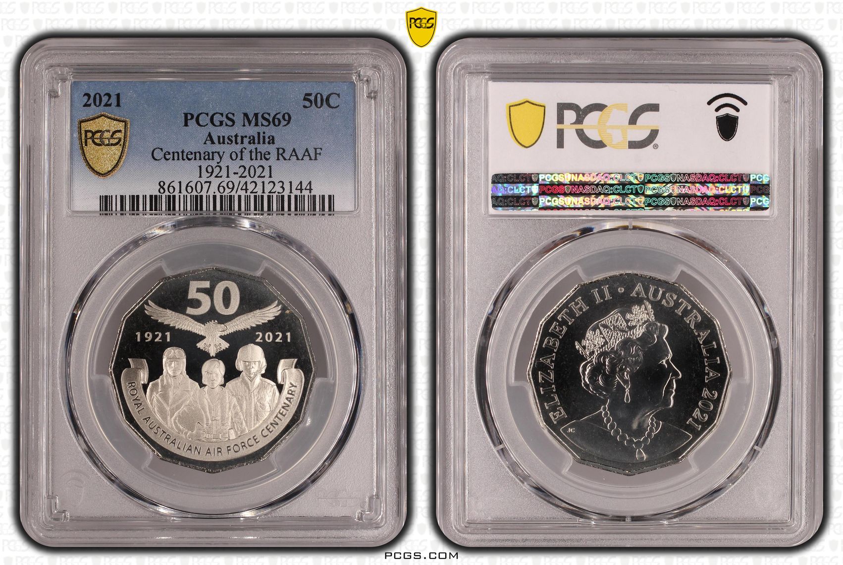 Centenary of the RAAF 1921-2021, Fifty Cent, 2021, PCGS MS69